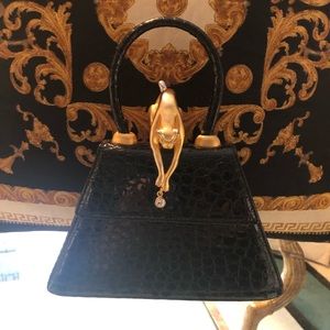 Gold Panther HandBag, Black Faux Snake skin a piece of art.